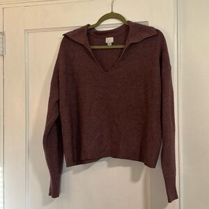 A New Day Purple V Neck Collard Sweater - Size  L